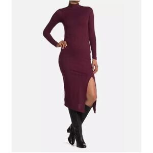 AFRM Dress Malbec Joyce Mock Neck Midi Women Size Large Ribbed Burgundy NEW